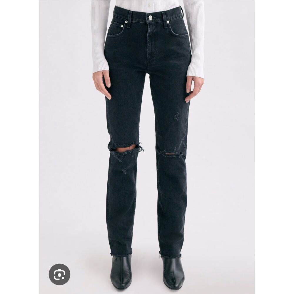 Agolde Cherie Straight Distressed Hi Rise Jeans In Distortion 25 Designer Cotton